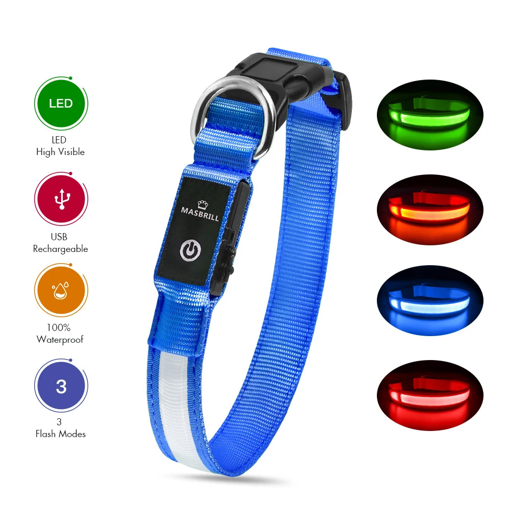 LED Dog Collar Supplies Dog Collar Waterproof Safety Glow Necklace Flashing Lighting Accessories