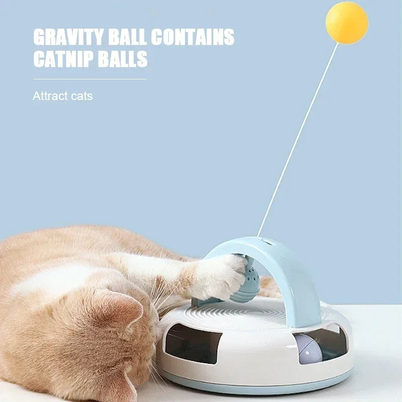 Gravity Table Tennis Cat Toy with Catnip Ball for Self-stimulation Cat