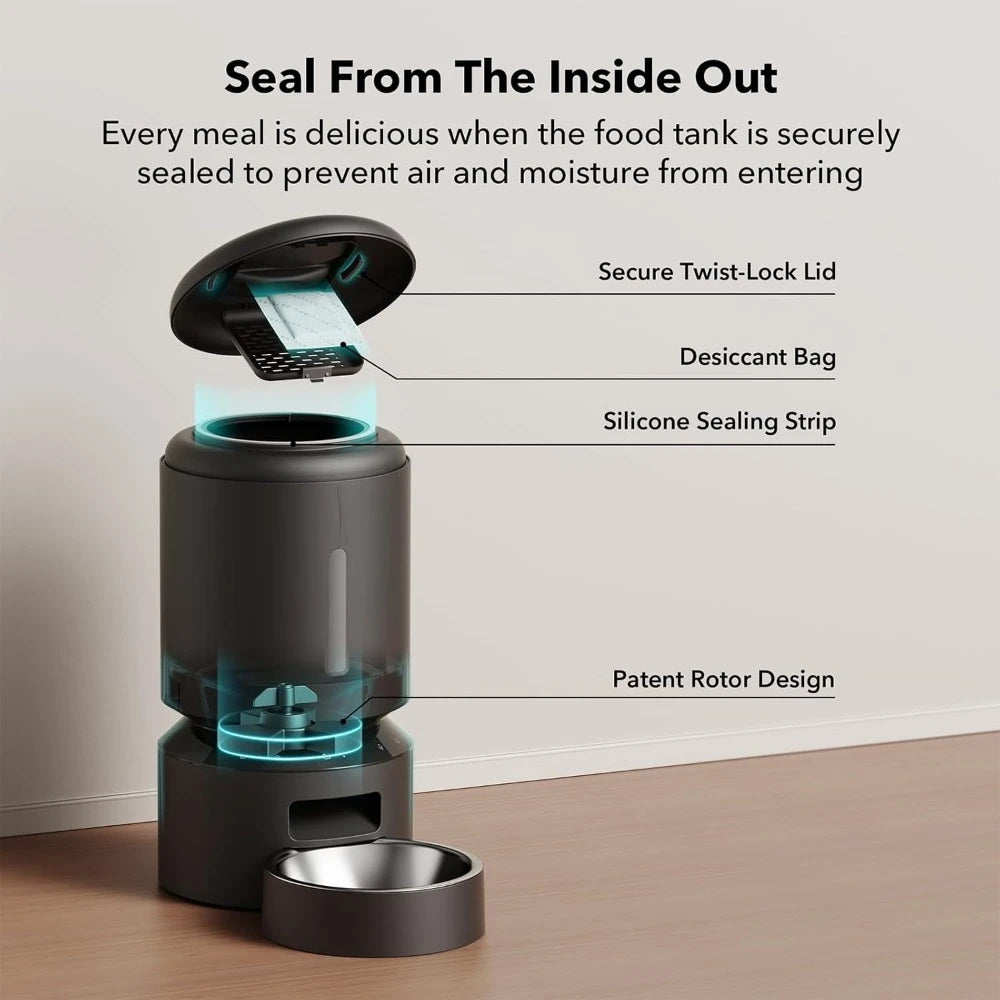 Automatic Cat Feeder 5G WiFi Timed Dog Feeder with Freshness Preservation 5L Capacity and Low Food Sensor