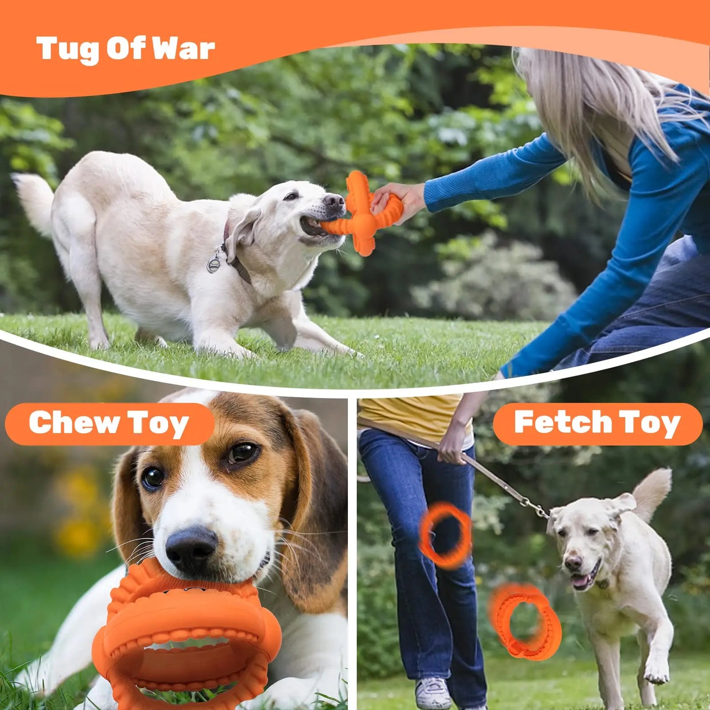 Interactive Dog Tug of War Toy with Detachable Rings Natural Rubber Chew Toys for Large Dogs