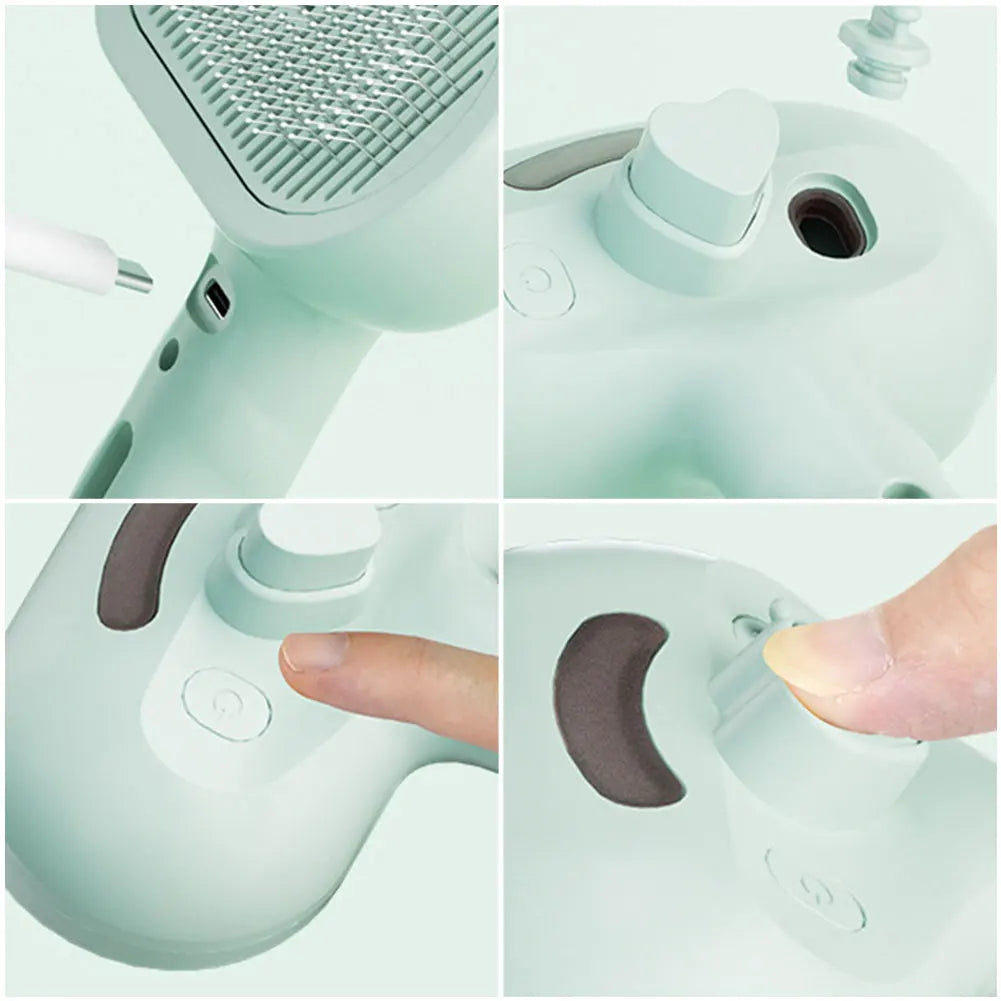 3 in 1 Cat Steam Brush Rechargeable Pet Grooming Brush with Release Button for Cats Dogs and Small Animals