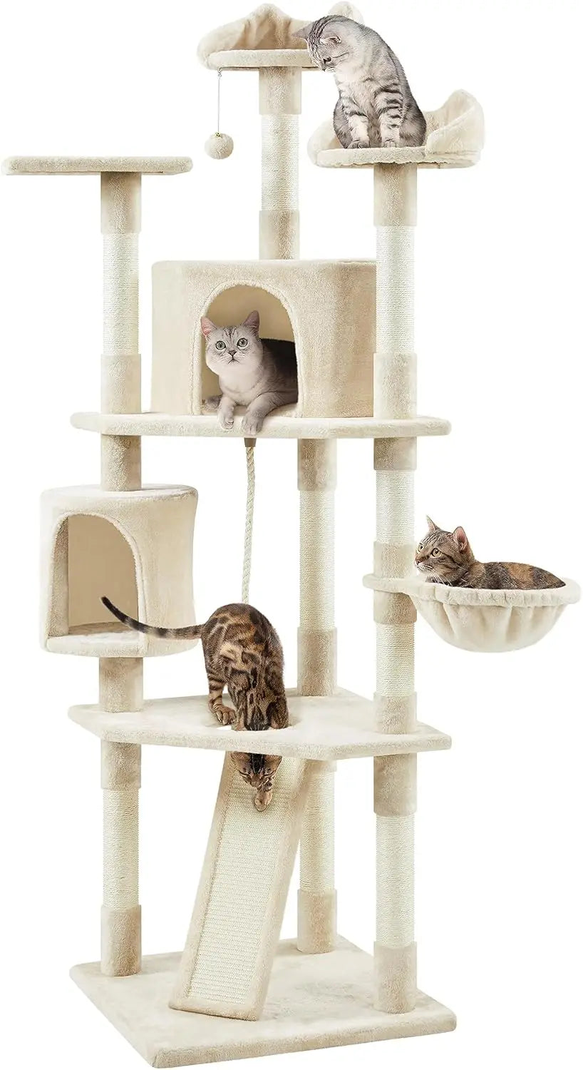 79 Inch Multi Level Cat Tree Indoor Tower with Plush Perches and Scratching Posts for Kittens and Cats