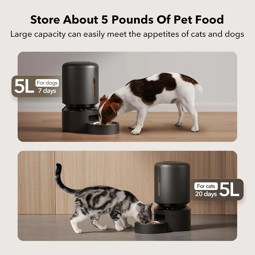 Automatic Cat Feeder 5G WiFi Timed Dog Feeder with Freshness Preservation 5L Capacity and Low Food Sensor