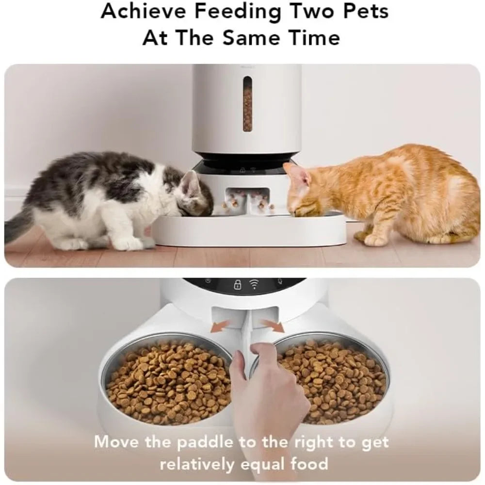 Automatic Cat Feeder 5G WiFi Pet Feeder for Two Cats or Dogs with Remote Control 5L Food Dispenser and Low Food Sensor