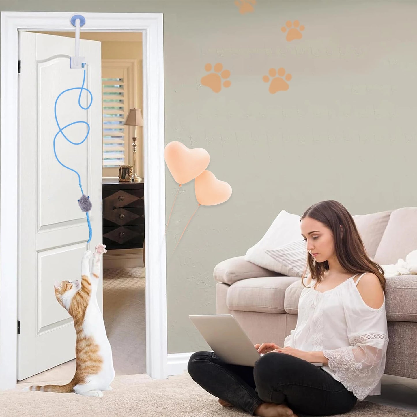 Door Hanging Kitten Teaser Retractable With Catnip Mice