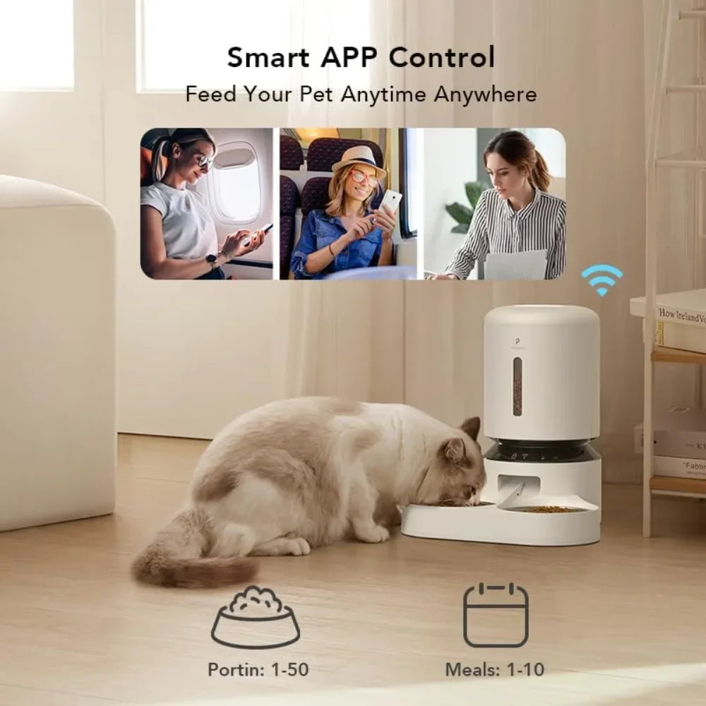 Automatic Cat Feeder 5G WiFi Pet Feeder for Two Cats or Dogs with Remote Control 5L Food Dispenser and Low Food Sensor