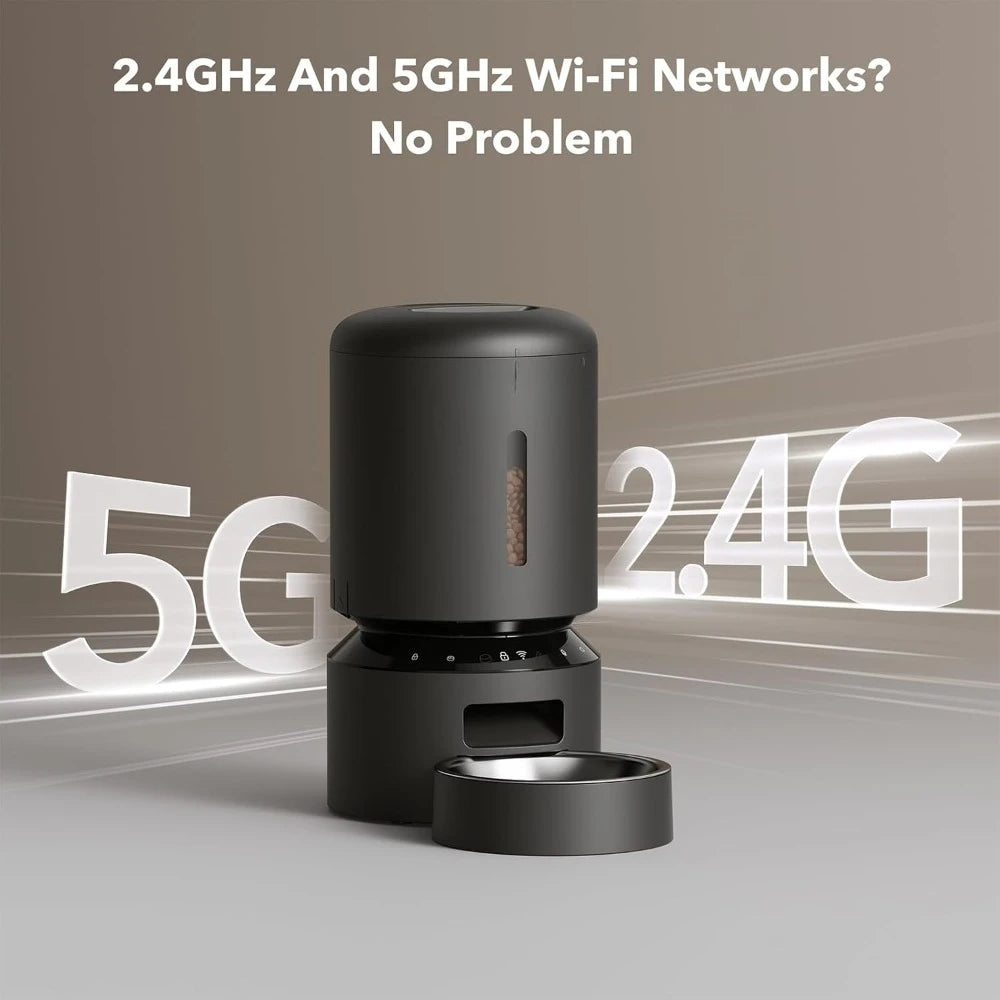 Automatic Cat Feeder 5G WiFi Timed Dog Feeder with Freshness Preservation 5L Capacity and Low Food Sensor