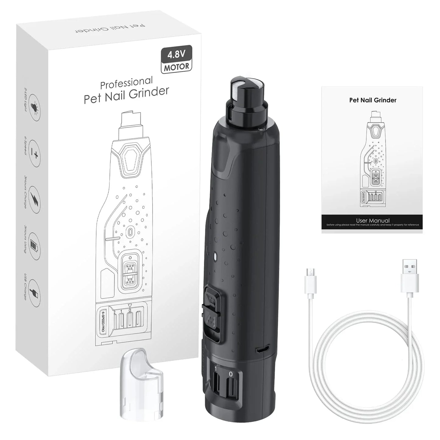 Quiet 6 Speed USB Rechargeable Electric Dog Nail Grinder with LED Lights for All Dog Sizes