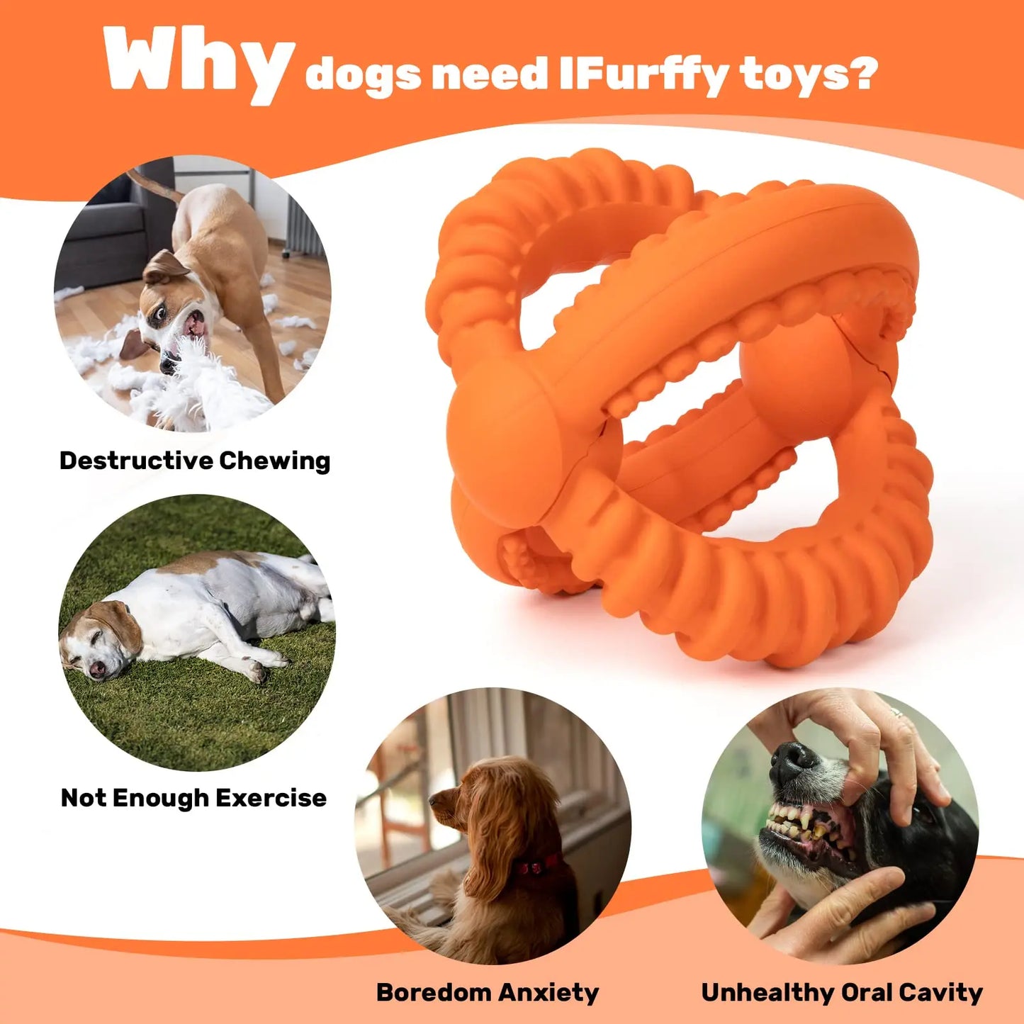 Interactive Dog Tug of War Toy with Detachable Rings Natural Rubber Chew Toys for Large Dogs