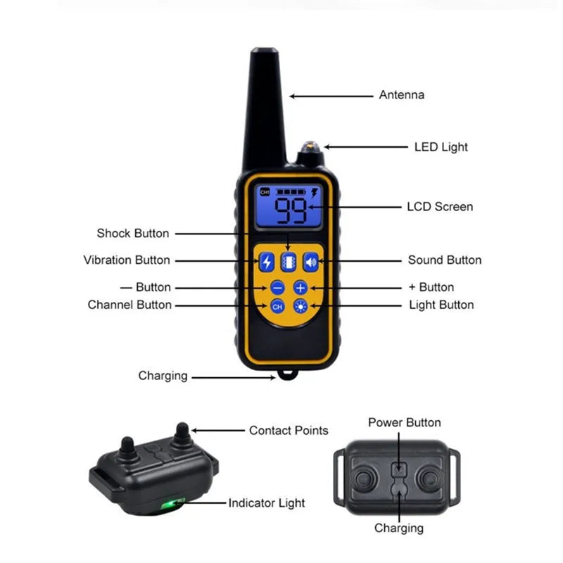 Electric Dog Training Collar, Waterproof With Remote Control Rechargeable Anti Barking Device All Dogs Size