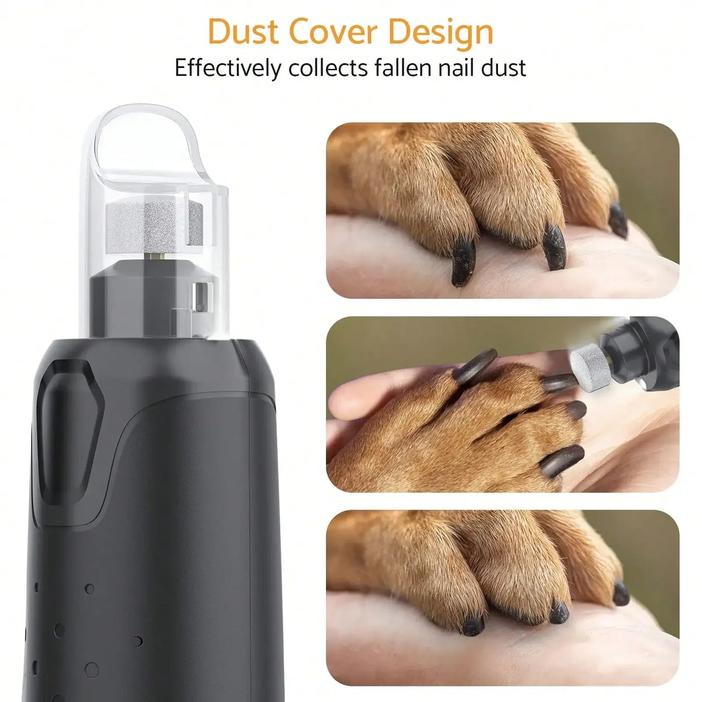 Quiet 6 Speed USB Rechargeable Electric Dog Nail Grinder with LED Lights for All Dog Sizes