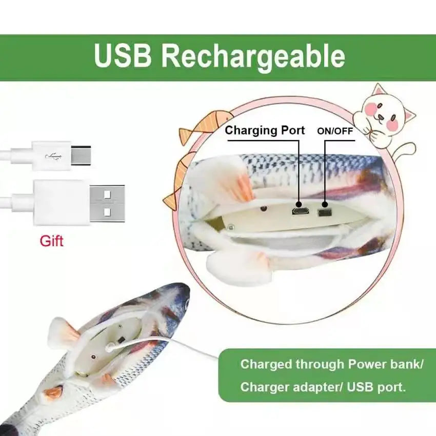 Cat USB Charger Toy Fish Interactive Electric floppy Fish Cat toy Realistic Pet Cats Chew Bite