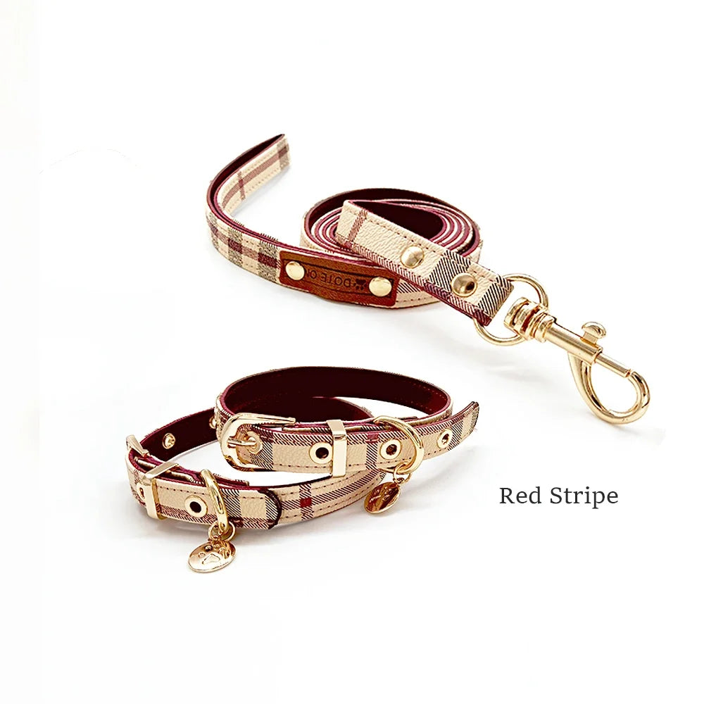 Pet Collar and Leash Set Leather Fashion Adjustable Collars