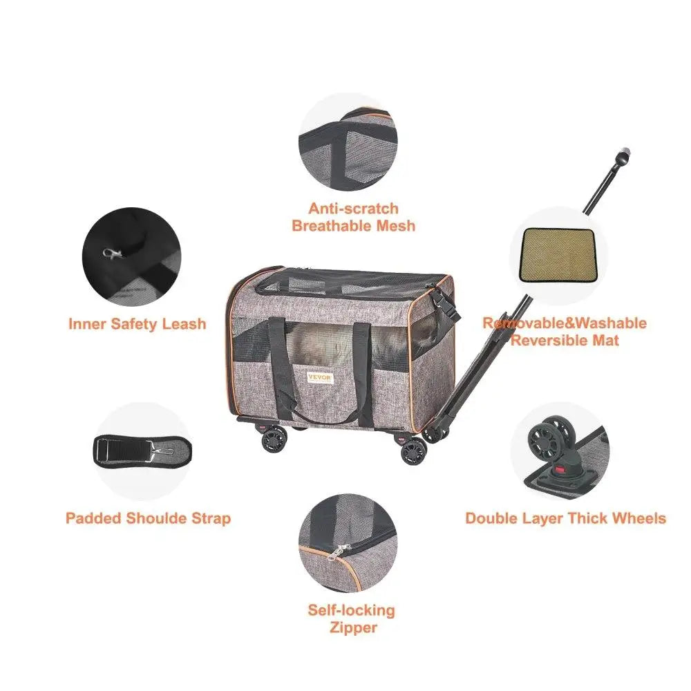 Rolling Carrier with Wheels - Airline Approved Pet Travel Bag