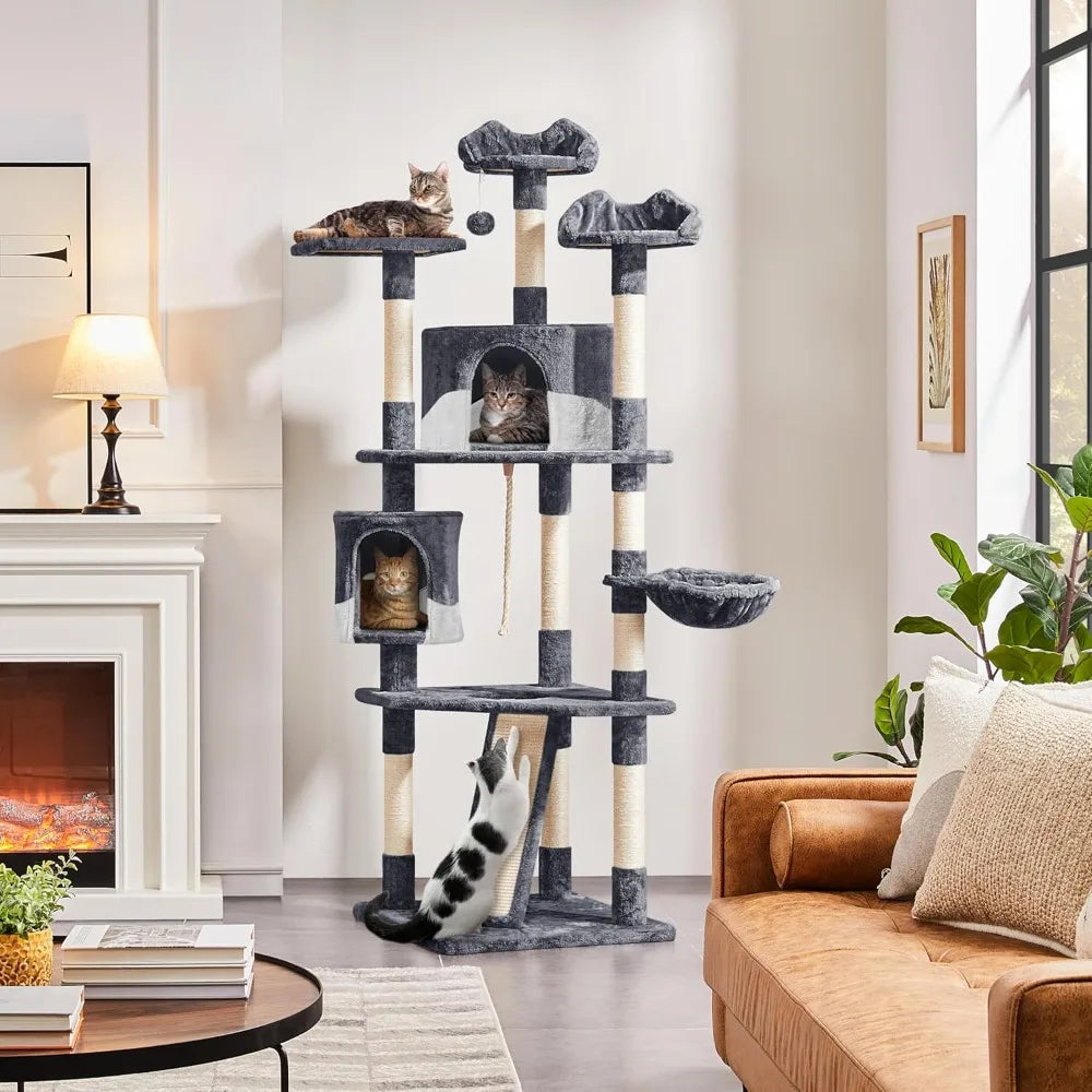 79 Inch Multi Level Cat Tree Indoor Tower with Plush Perches and Scratching Posts for Kittens and Cats