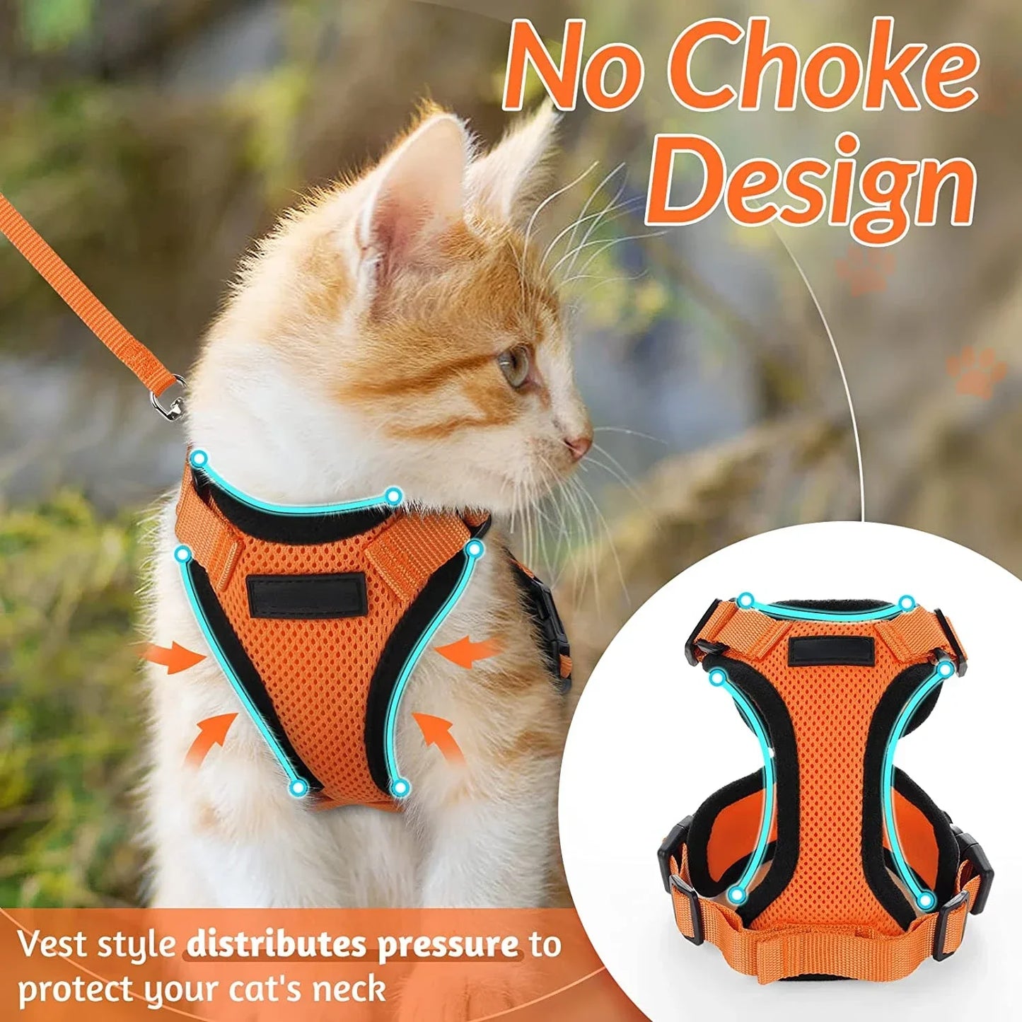 ATUBAN Reflective Breathable Cat Harness And Leash Walking