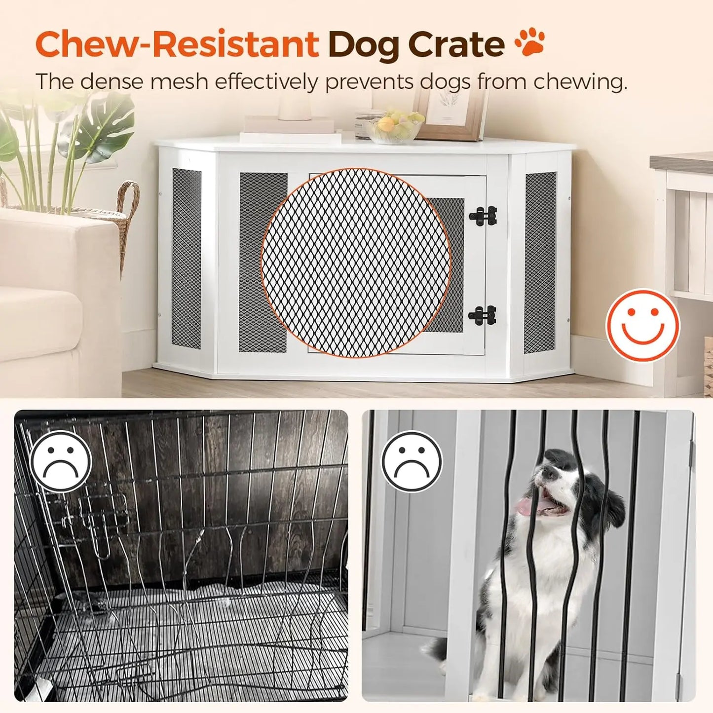 Corner Dog Crate Furniture Wooden Kennel End Table Decorative Pet Crate for Small and Medium Dogs