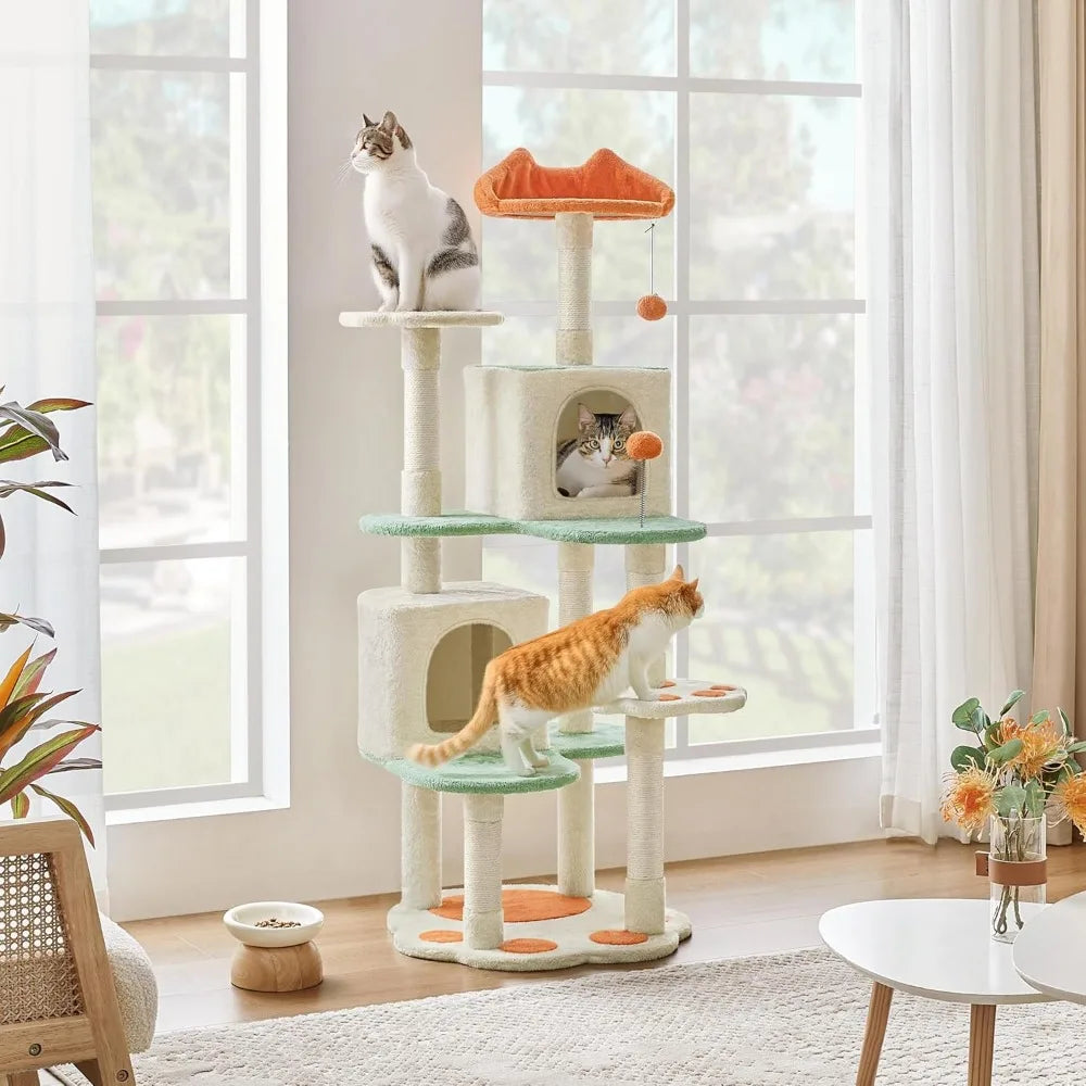 57.5in Cat Tree Tower, Multi-Functional Activity Center