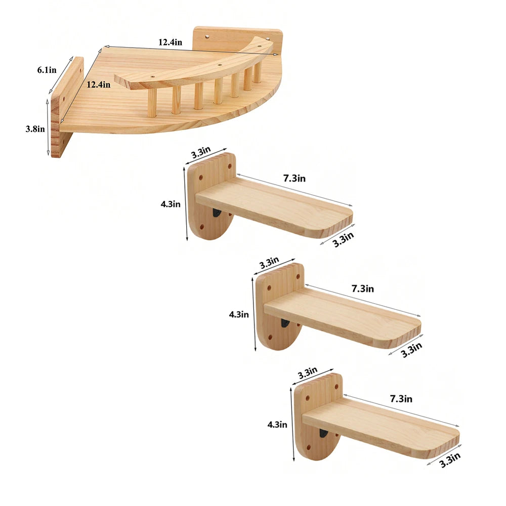 3/4Pcs Corner Hammock with Steps Set Wall Mounted Cat Tree
