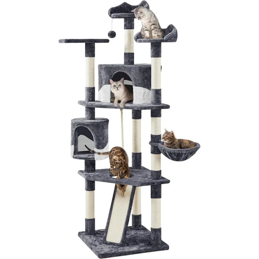 79 Inch Multi Level Cat Tree Indoor Tower with Plush Perches and Scratching Posts for Kittens and Cats