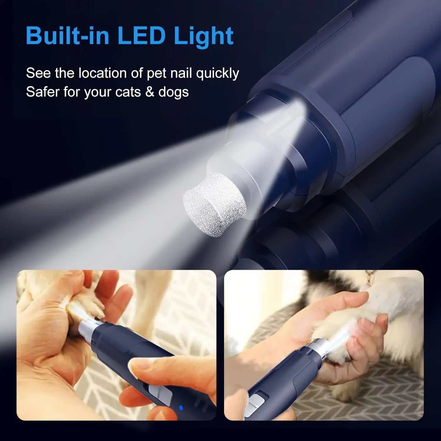NPET Dog Nail Grinder with Guard 2 Speed Pet Nail Trimmer and LED Light for Small and Medium Dogs and Cats