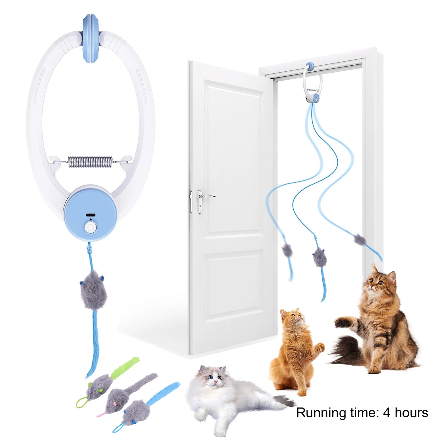 Door Hanging Kitten Teaser Retractable With Catnip Mice