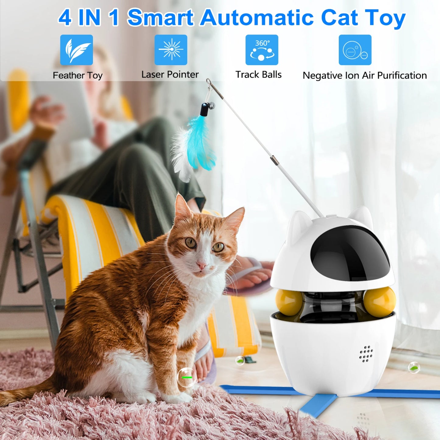 Engaging Rechargeable Interactive Cat Toy - USB Powered 4-in-1 Indoor Exercise Fun for Your Feline Friend - Keeps Kitty Active a