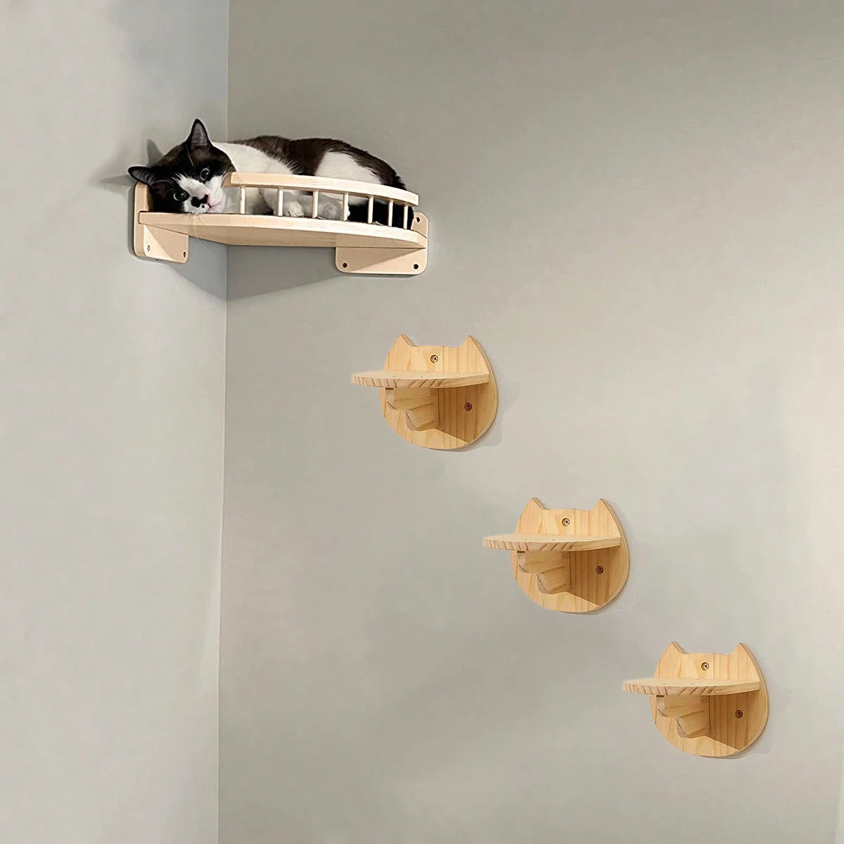 3/4Pcs Corner Hammock with Steps Set Wall Mounted Cat Tree