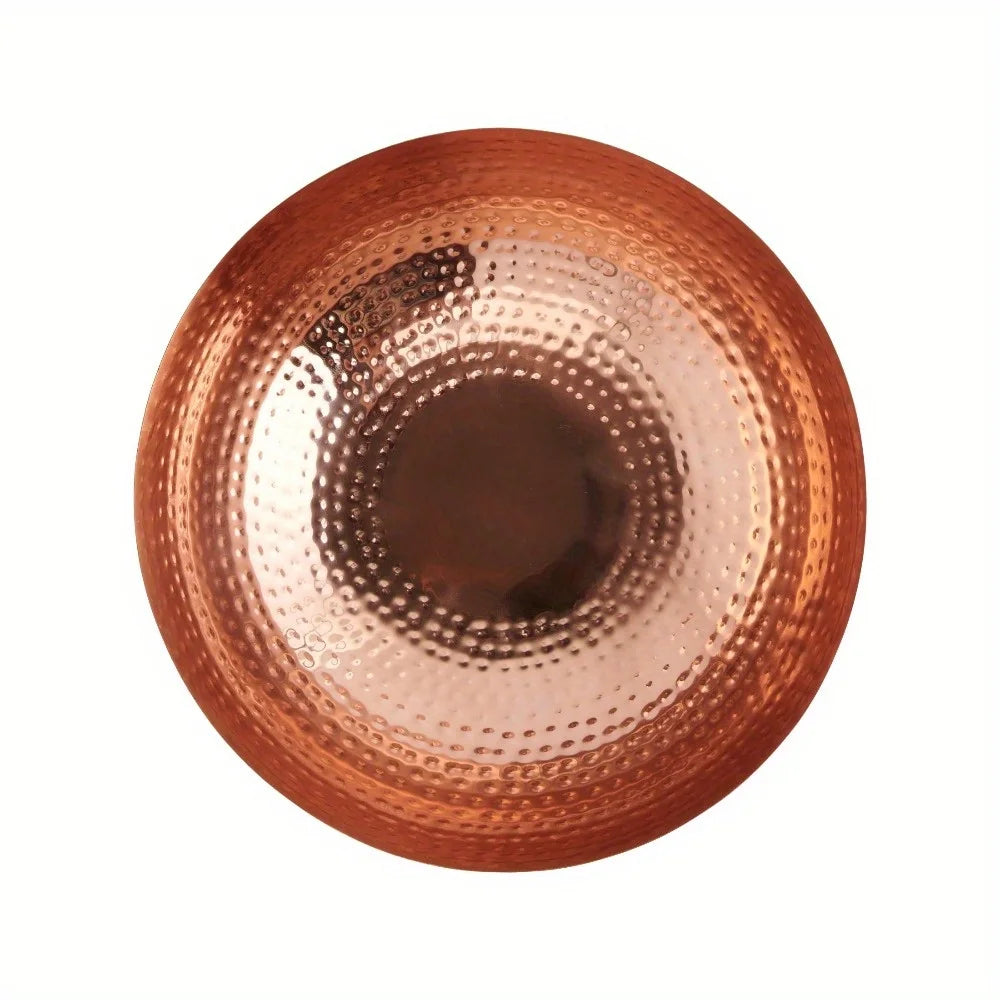 Round Hammered Copper Finish Metal Serving Bowl With Texture