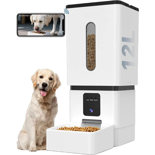 Automatic Dog Feeder with Camera 12L 50 Cups 5G WiFi App Control HD 1080P Video Night Vision