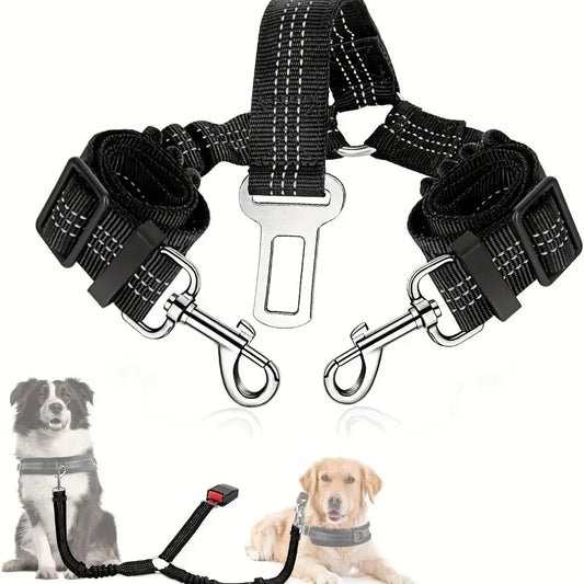 Adjustable Reflective Dog Car Safety Seat Belt Harness with Double Elastic Shock T