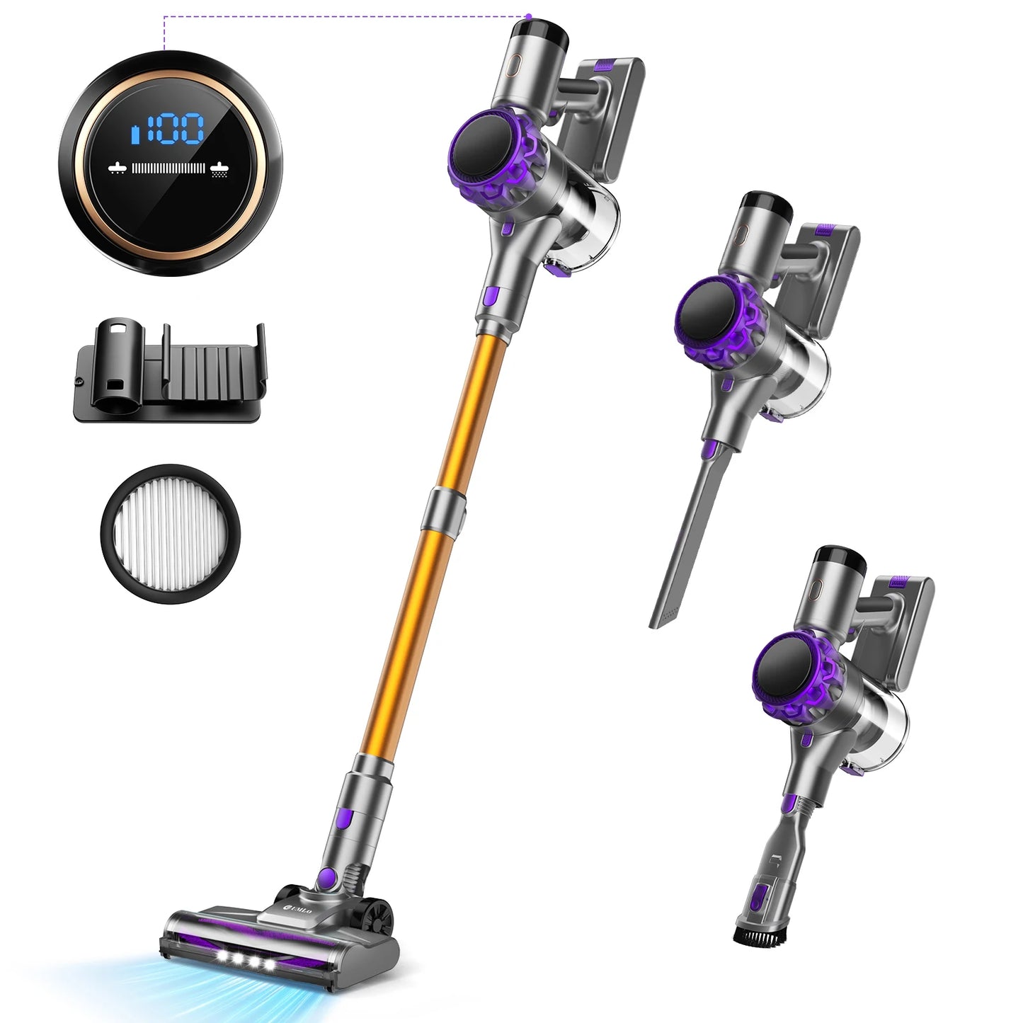 YISORA Cordless Vacuum Cleaner 40Kpa Powerful Suction 55 Minutes Wireless Runtime Touchscreen for Pet Hair and Carpet