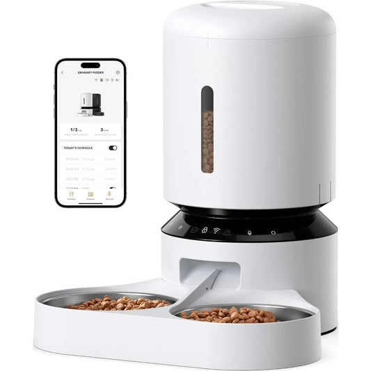 Automatic Cat Feeder 5G WiFi Pet Feeder for Two Cats or Dogs with Remote Control 5L Food Dispenser and Low Food Sensor