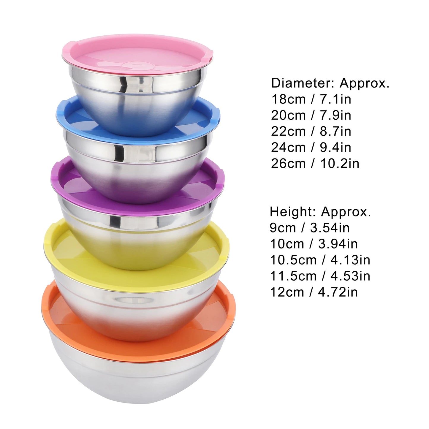5 Piece Stainless Steel Mixing Bowl Set with Lids for Food Storage and Preservation in Home Kitchen