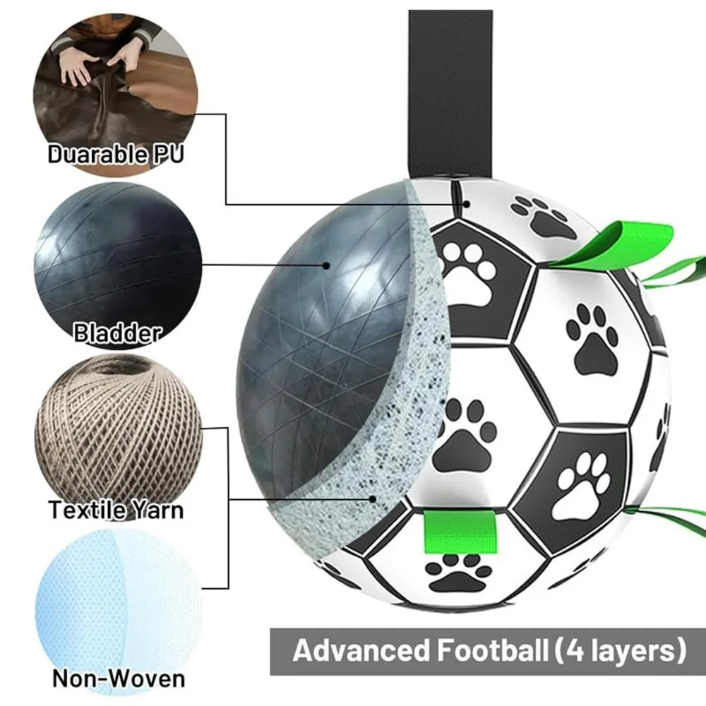 Durable Soccer Pet Toy With Straps For Dogs Interactive Chew Training Teeth Cleaning Playtime