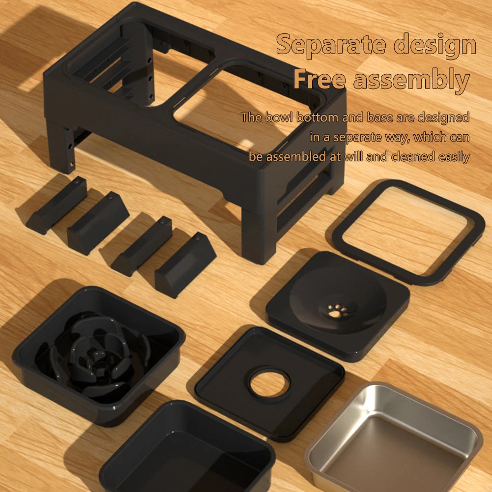 3 In 1 Stainless Steel Cat Dog Bowls Slow Feed Water