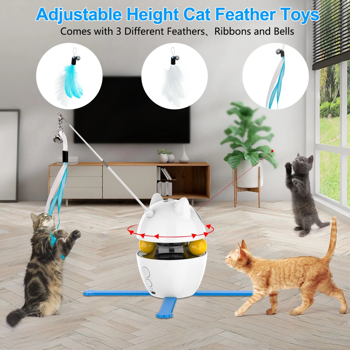 Engaging Rechargeable Interactive Cat Toy - USB Powered 4-in-1 Indoor Exercise Fun for Your Feline Friend - Keeps Kitty Active a