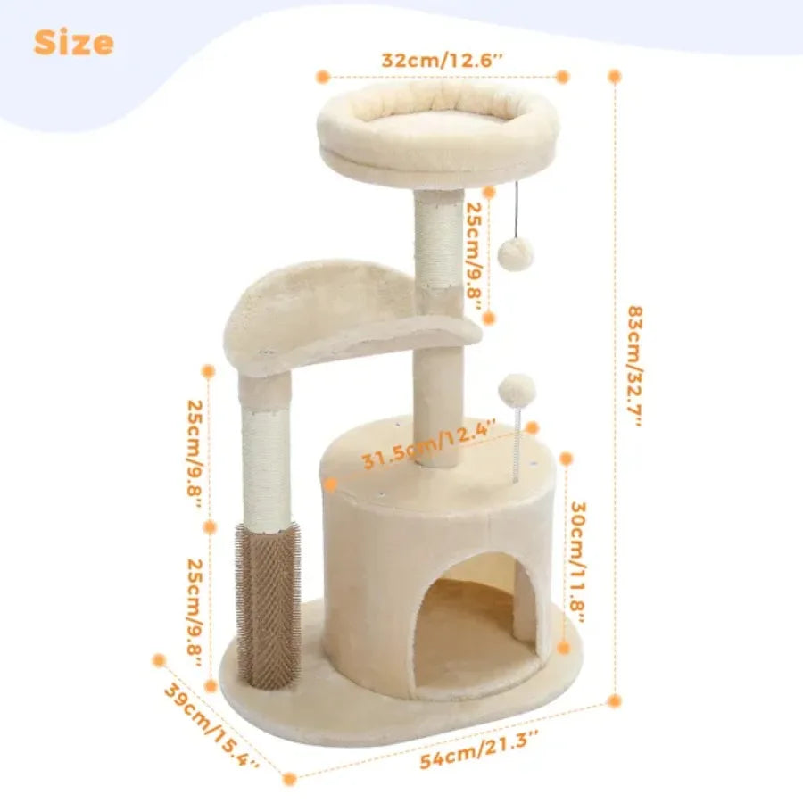 Small Cat Tree for Indoor Cats Medium Cat Tower with Interactive Cat Toy 32.7"