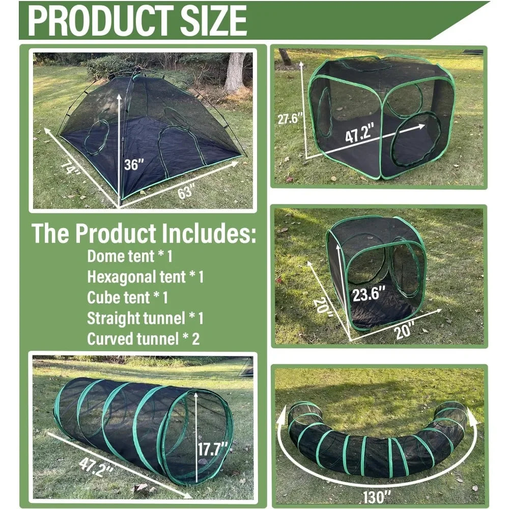 6-in-1 Outdoor Cat Play Tents and Tunnels - Portable Cat Enclosures