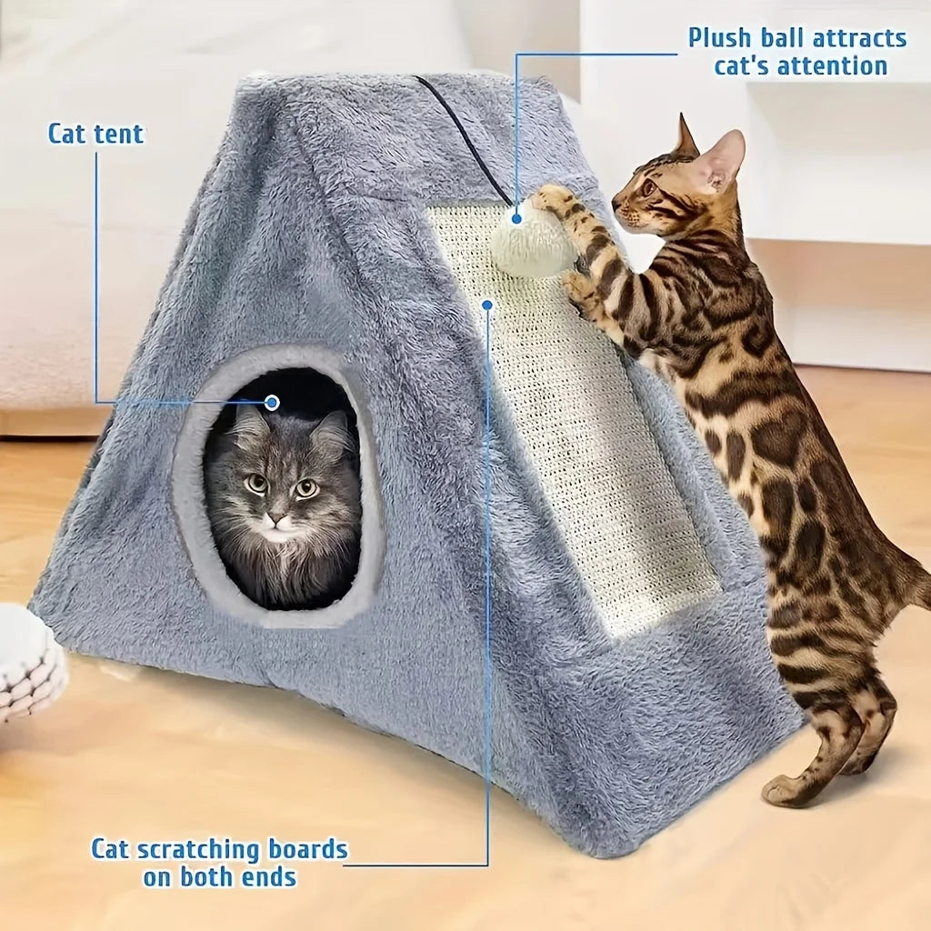 Cozy Cat Bed Under Fifteen Pounds With Scratching Board