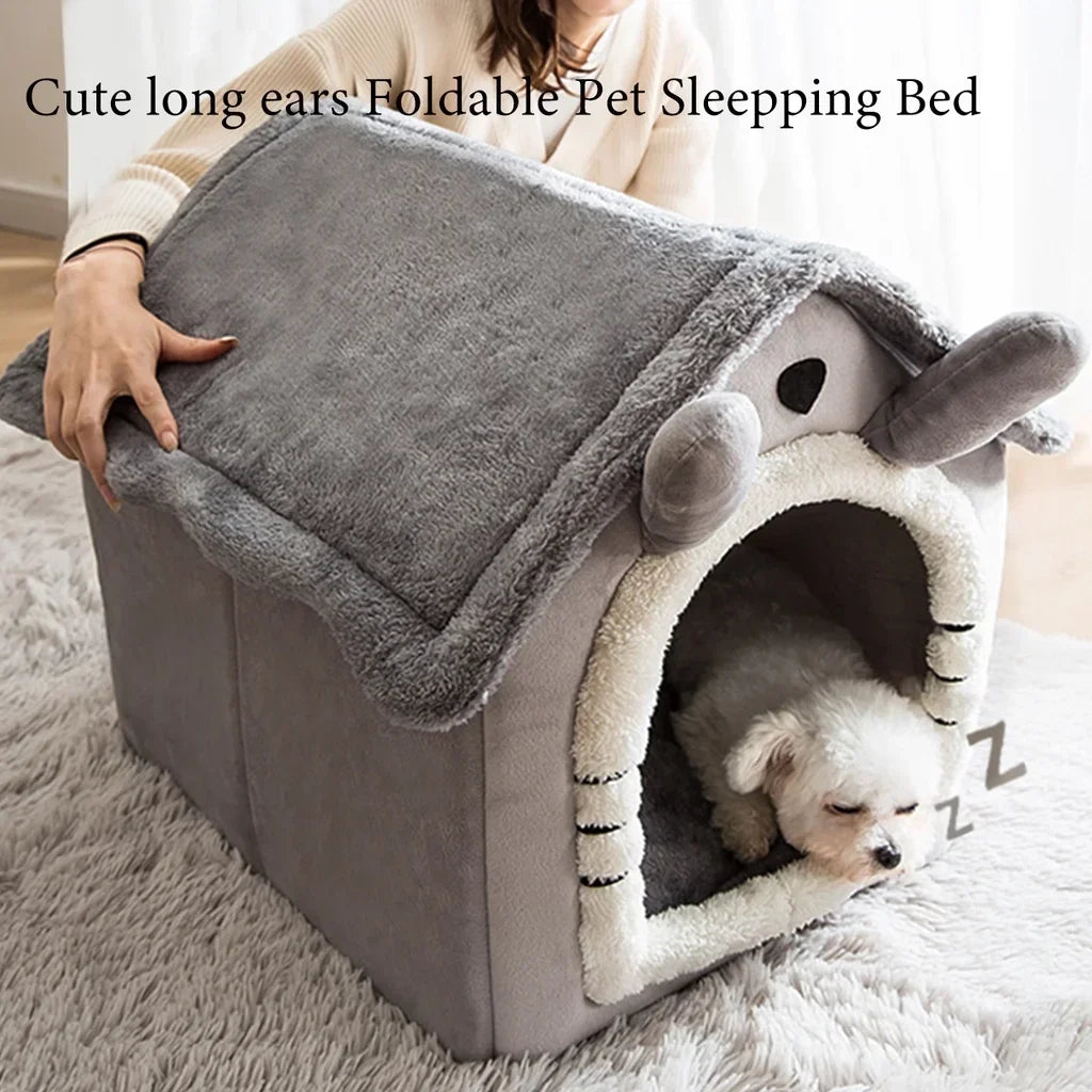 Foldable Dog And Cat Kennel Bed With Mattress For Small And Medium Pets