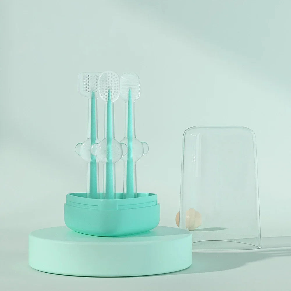 3pcs Pet Toothbrush Set Purple Silica Gel for Cat and Dog Tartar Mouth Cleaning Supplies