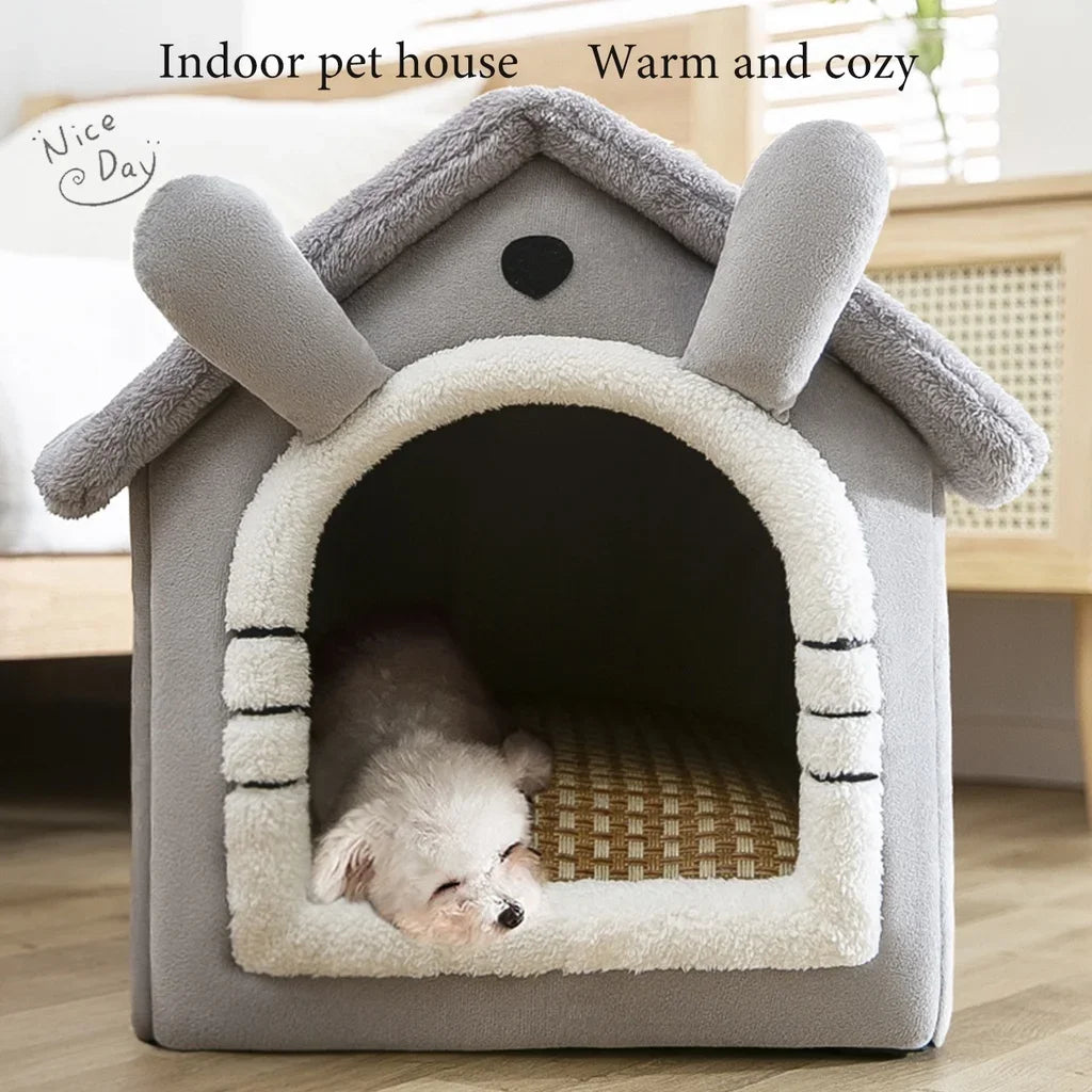 Foldable Dog And Cat Kennel Bed With Mattress For Small And Medium Pets