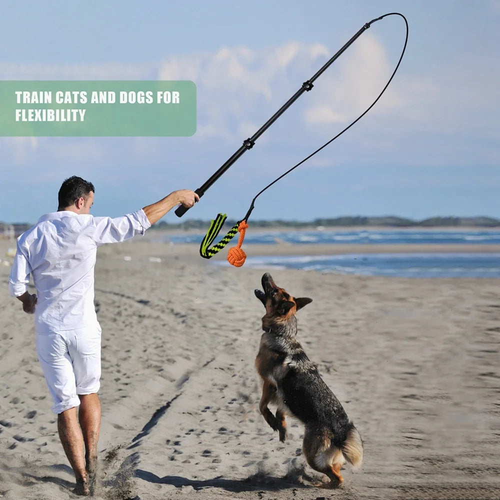 Interactive Dog Toy Extendable Flirt Pole for Small and Large Dogs Chase Drag Chew Rope Outdoor Training