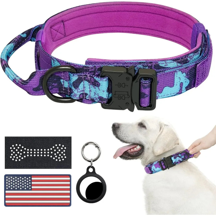 Tactical Nylon Dog Collar With Handle And Buckle For Medium Dogs