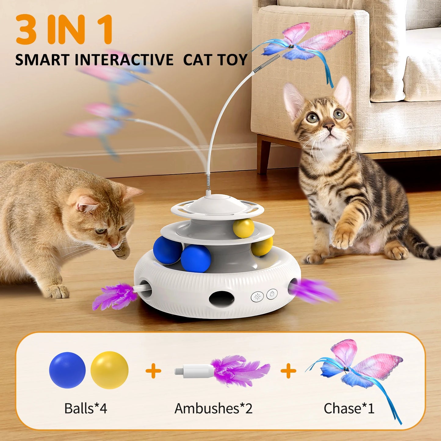 Chargeable Interactive Cat Laser Puzzle Pet Toy Automatic USB Teaser with Feather