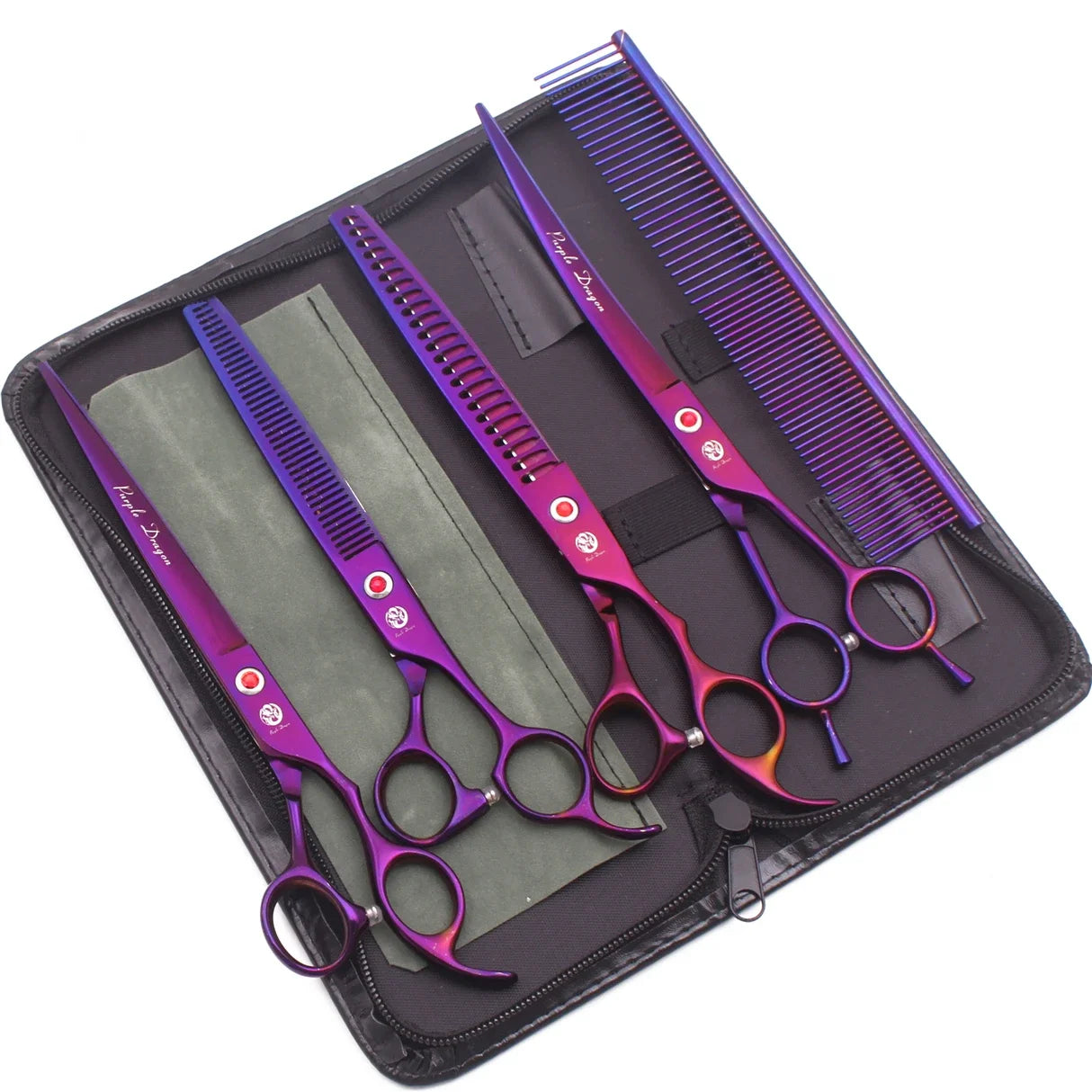 Scissors for Dogs 8 inch Purple Dragon Japan 440C Pet Grooming Scissors Chunker Shears Dog Thinning Shears Curved Add Case Z3015