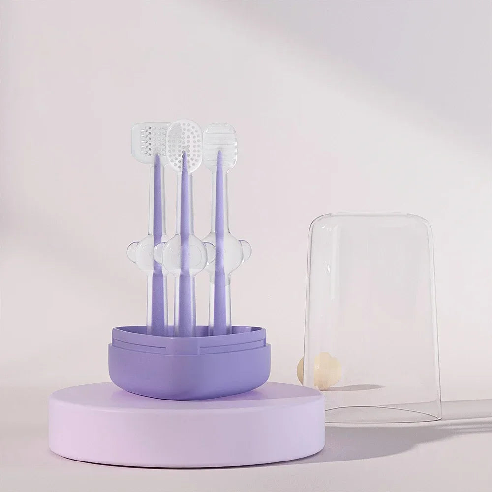 3pcs Pet Toothbrush Set Purple Silica Gel for Cat and Dog Tartar Mouth Cleaning Supplies