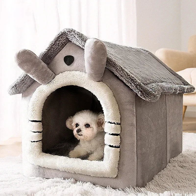 Foldable Dog And Cat Kennel Bed With Mattress For Small And Medium Pets