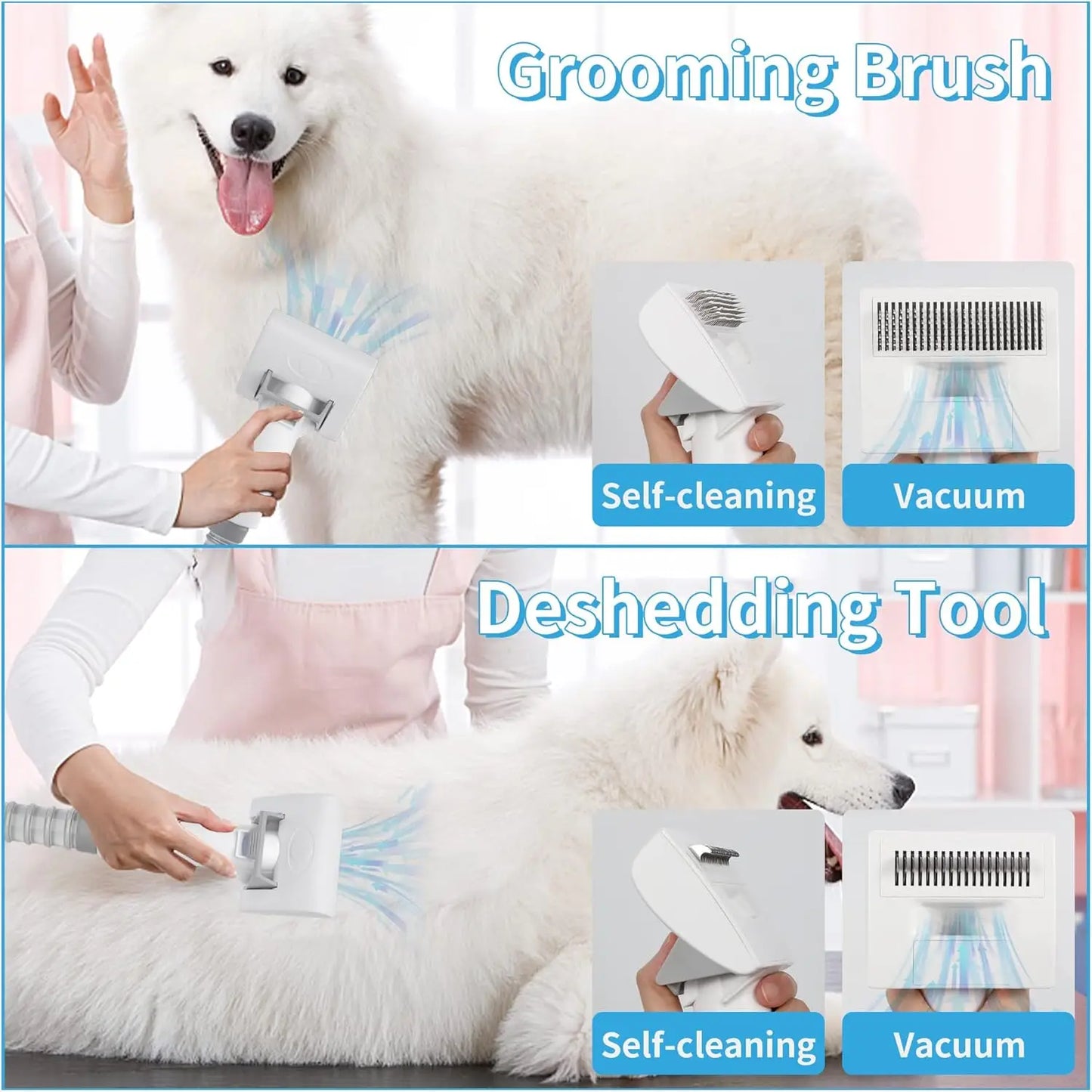 Hair Vacuum & Pet Grooming Vacuum, Dog Grooming Kit, Dog Clippers & Dog Brush For Shedding With 5 Pet Grooming Tools, Low